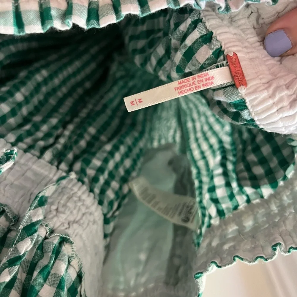 Free People green gingham jumpsuit - Picture 3 of 5